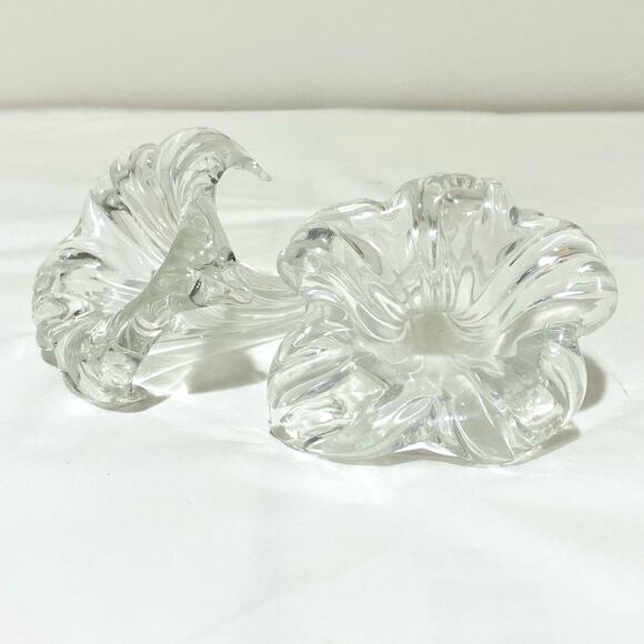 Clear Art Glass Flower Two Handmade Blown Large Textured Shapely Floral Stems - Picture 1 of 10